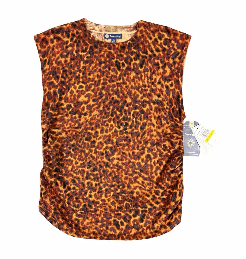 Democracy Leopard Print Ruched Knit Tank Top Sleeveless Stretch Women’s Size M